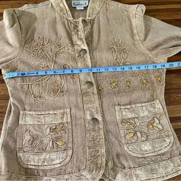 Flashback Women's Embroidered Brown Jean Jacket - Picture 12 of 13